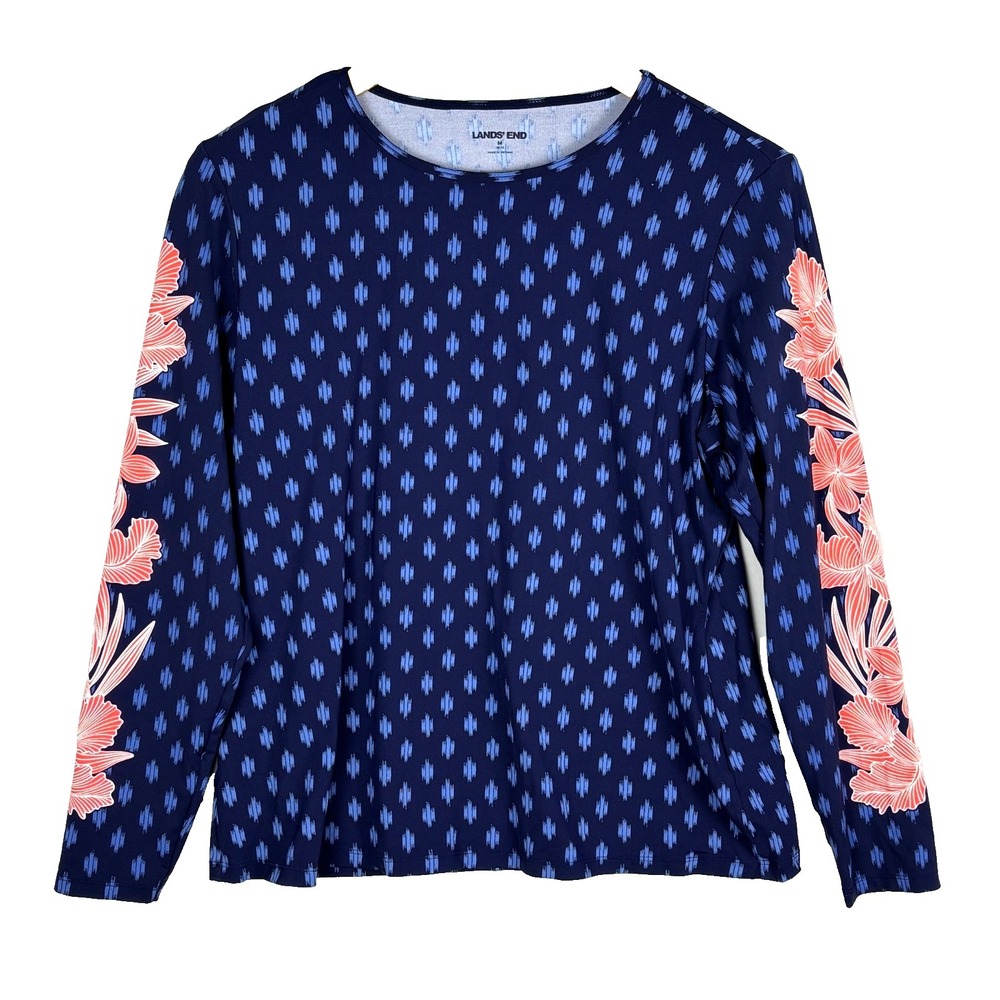Lands End Women Long Sleeve Rash Guard Swim Top Sz M 10-12 Sun Protection Beach